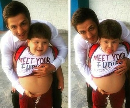 شوخی جالب حمید سوریان با پسر تُپُلِ قهرمان سابق کشتی /عکس