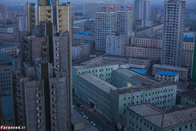 غروب پیونگ یانگ و نمایی از ساختمان های مرکزی شهر