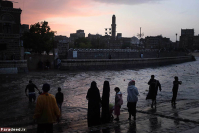 سیل در خیابان‌های صنعا پس از یک بارش شدید باران. 6 آگوست