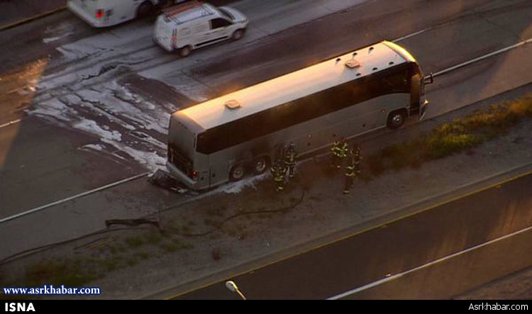 اتوبوس کارکنان اَپل آتش گرفت + تصاویر