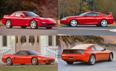دهه‌ی 1990- مزدا RX-7، آکورا NSX، تویوتا سوپرا، نیسان 300ZX لوح تقدیر: مزدا MX-5 میاتا و میتسوبیشی 3000GT دهه‌ی 90 زمانی بود که جهانیان جدیت خودروسازان ژاپنی در ساخت خودروهای پرفورمنس را به عینه نظاره‌گر شدند. خودروهایی نظیر آکورا NSX، مزدا RX-7، نیسان 300ZX و تویوتا سوپرا می‌توانستند با بهترین‌های بازار به‌خوبی رقابت کنند. اگر این خودروها کافی نبودند، حتی مدل‌های دیوانه‌وار‌تری نیز وجود داشتند که به‌صورت انحصاری برای بازار ژاپن تولید می‌شدند، مدل‌هایی همچون اسکای لاینر GT-R، میتسوبیشی EVO و سوبارو WRX STI