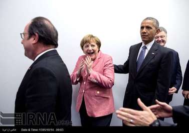 باراک اوباما و آنگلا مرکل صدر اعظم آلمان در حاشیه نشست سران اروپا در ورشو لهستان .