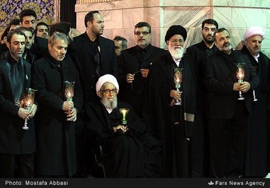 سخنگوی دولت در کنار آیت‌الله واعظ طبسی و علم الهدی در حرم امام رضا/ عکس