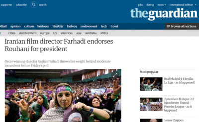 گاردین: فرهادی کارگردان ایرانی روحانی را برای انتخاب مجدد تایید کرد