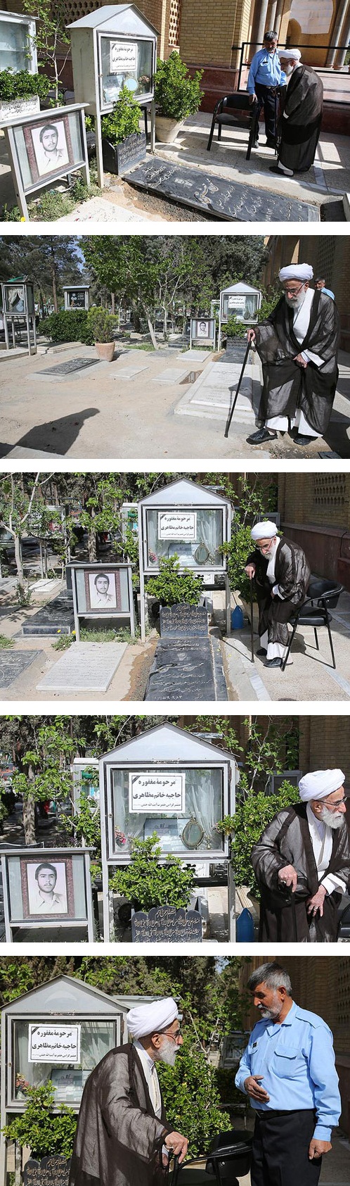 عکس : آیت‌الله جنتی بر مزار همسر