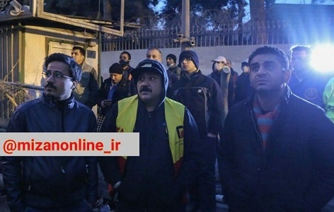 مهران غفوریان و حسین سلیمانی در محل حادثه ساختمان پلاسکو